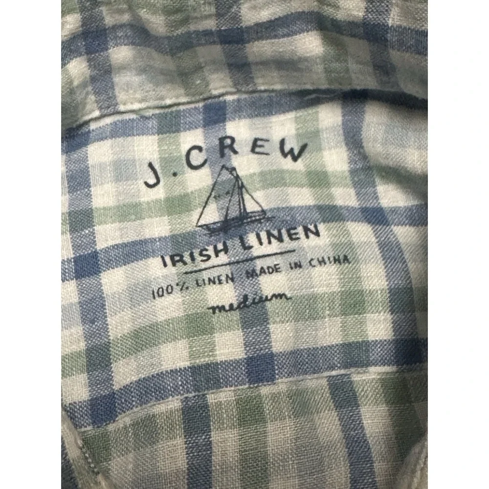 J Crew Irish Linen Green/Blue Plaid Button Down Long Sleeve Shirt Men's Sz M